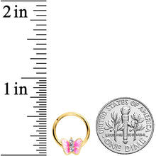 Load image into Gallery viewer, 16G 3/8 Clear Gem Gold Tone Pink Butterfly Septum Ring