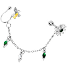 Load image into Gallery viewer, 16G 1/4 Yellow Green Gem Angel Cuff Chain Right Cartilage Tragus