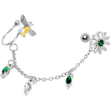 Load image into Gallery viewer, 16G 1/4 Yellow Green Gem Angel Cuff Chain Right Cartilage Tragus