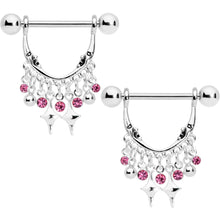 Load image into Gallery viewer, 14G 5/8 Pink Gem Moons Dangle Nipple Ring Set