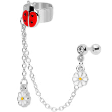 将图片加载到图库查看器,16G 1/4 Clear Gem Ladybug Flower Right Cuff Chain Cartilage Ring