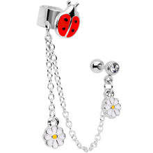 将图片加载到图库查看器,16G 1/4 Clear Gem Ladybug Flower Right Cuff Chain Cartilage Ring