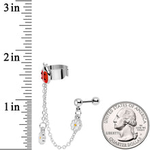 将图片加载到图库查看器,16G 1/4 Clear Gem Ladybug Flower Right Cuff Chain Cartilage Ring