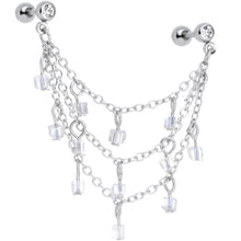 将图片加载到图库查看器,16G 1/4 Clear Gem Clear Cube Triple Dangle Cartilage Chain Earring