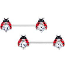 Load image into Gallery viewer, 14G 9/16 Clear Gem Red Black Ladybug Barbell Nipple Ring Set