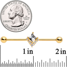 Load image into Gallery viewer, 14G Clear CZ Gem Gold Tone Chevron Industrial Barbell 38mm