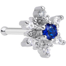 Load image into Gallery viewer, 20G 5/16 Clear Blue CZ Gem Snowflake Christmas Nose Bone