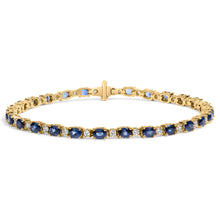 Load image into Gallery viewer, 18K Yellow Gold 3/4 Cttw Diamond and 5 1/3 Cttw Oval Blue Sapphire Alternating Link Bracelet (G-H Color, VS1-VS2 Clarity) - 7.25" Inches