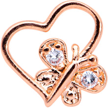 Load image into Gallery viewer, 16G 5/16 Clear CZ Gem Rose Gold Tone Heart Butterfly Labret