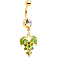 Load image into Gallery viewer, Clear Green Gem Gold Tone Bunch of Grapes Dangle Belly Ring
