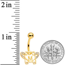 Load image into Gallery viewer, Clear Gem Gold Tone Flying Pigs Belly Ring