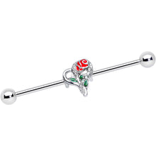 Load image into Gallery viewer, 14G Clear Gem Open Heart Rose Valentines Industrial Barbell 38mm