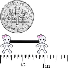 Load image into Gallery viewer, 14G 9/16 Black Skeleton Girl Halloween Barbell Nipple Ring Set
