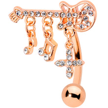 Load image into Gallery viewer, Clear CZ Gem Rose Gold Tone Rock Star Music Guitar Belly Ring