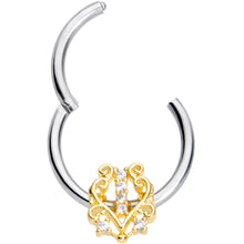 Load image into Gallery viewer, 16G 3/8 Clear CZ Gem Fancy Heart Hinged Segment Ring