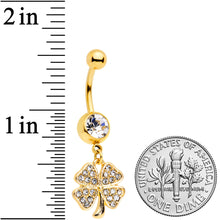 Load image into Gallery viewer, Clear Gem Gold Tone Lucky St Patricks Day Shamrock Dangle Belly Ring