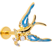 Load image into Gallery viewer, 16G 5/16 White Faux Opal Gold Tone Swallow Bird Labret Tragus