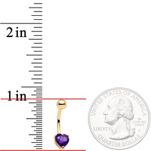 将图片加载到图库查看器,16G Solid 14K Yellow Gold GENUINE Light AMETHYST Heart Solitaire Belly Ring