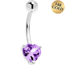 将图片加载到图库查看器,16G Solid 14K White Gold Genuine Light Amethyst Heart Solitaire Belly Ring