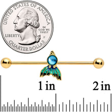 将图片加载到图库查看器,14G Gold Tone Blue Green Mermaid Tail Industrial Barbell 38mm