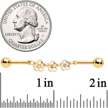 Load image into Gallery viewer, 14G Clear Gem Gold Tone Flower Double Industrial Barbell 40mm