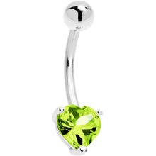 将图片加载到图库查看器,Solid 14K White Gold Genuine Peridot Heart Solitaire Belly Ring