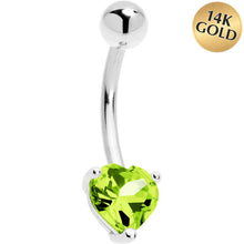 将图片加载到图库查看器,Solid 14K White Gold Genuine Peridot Heart Solitaire Belly Ring