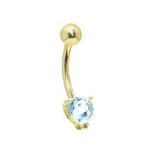 Load image into Gallery viewer, 16G Solid 14K Yellow Gold Genuine Blue Topaz Heart Solitaire Belly Ring