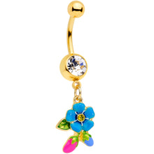 Load image into Gallery viewer, Clear Yellow Gem Gold Tone Neon Flower Dangle Belly Ring