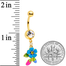 Load image into Gallery viewer, Clear Yellow Gem Gold Tone Neon Flower Dangle Belly Ring