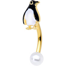 Load image into Gallery viewer, Gold Tone Winter Penguin Christmas Belly Ring Set of 3