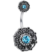 将图片加载到图库查看器,Clear Aqua Gem Floral Emblem Double Mount Belly Ring