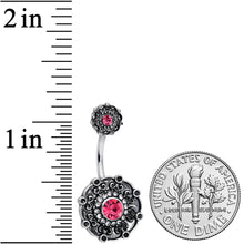 Load image into Gallery viewer, Clear Pink Gem Floral Emblem Double Mount Belly Ring