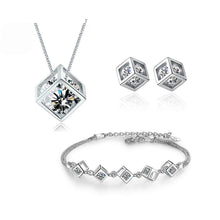 Load image into Gallery viewer, New Style Stamp Silver Color Jewelry Luxury Sets Zircon Elegant Square Cube Necklace Earrings Bracelet For Women