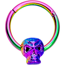 Load image into Gallery viewer, 16G 3/8 Rainbow Plated Scary Skull Hinged Segment Ring