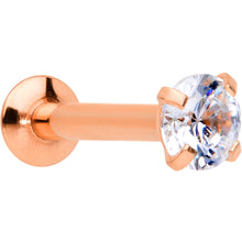 Load image into Gallery viewer, 16G 5/16 CZ Rose Gold PVD 3mm Threadless Push In Labret Tragus