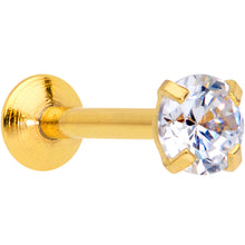 Load image into Gallery viewer, 18G 1/4 CZ Gem Gold PVD 3mm Threadless Push In Labret Tragus