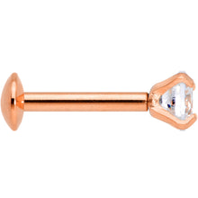 Load image into Gallery viewer, 18G 1/4 CZ Gem Rose Gold PVD 3mm Threadless Push In Labret Tragus