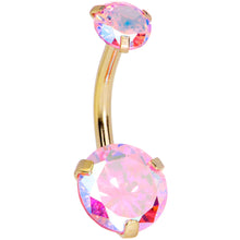 Load image into Gallery viewer, Pink CZ Gem Gold Tone Duo Internally Threaded Belly Ring