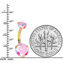 Load image into Gallery viewer, Pink CZ Gem Gold Tone Duo Internally Threaded Belly Ring