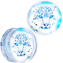 Load image into Gallery viewer, Clear Blue Acrylic Animal Cheetah Saddle Plug Set 2G to 1 Inch