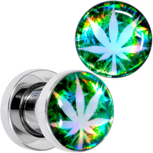 Load image into Gallery viewer, Green Hologram Marijuana Weed Leaf Screw Fit Plug Set 6G to 1 Inch