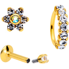 将图片加载到图库查看器,16G Clear CZ Gem Gold Tone Cartilage Labret Closure Ring Set of 3