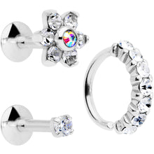 Load image into Gallery viewer, 16G Clear CZ Gem Cartilage Labret Closure Ring Set of 3