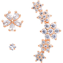 Load image into Gallery viewer, 16G 1/4 Clear CZ Gem Rose Gold Tone Floral Labret Tragus Set of 3