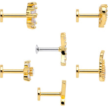 Load image into Gallery viewer, 16G 1/4 CZ Gold Tone Internal Thread Labret Tragus Set of 6