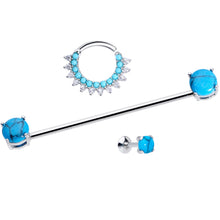 Load image into Gallery viewer, Aqua CZ Gem Faux Turquoise Labret Stud Cartilage Industrial Set of 3