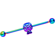 Load image into Gallery viewer, 14G Rainbow Plated Scary Skull Industrial Barbell 38mm
