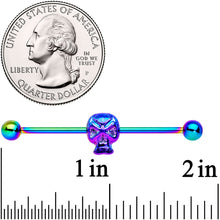 Load image into Gallery viewer, 14G Rainbow Plated Scary Skull Industrial Barbell 38mm