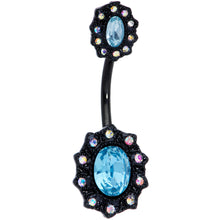 Load image into Gallery viewer, Aurora Blue Gem Black Halloween Double Mount Belly Ring